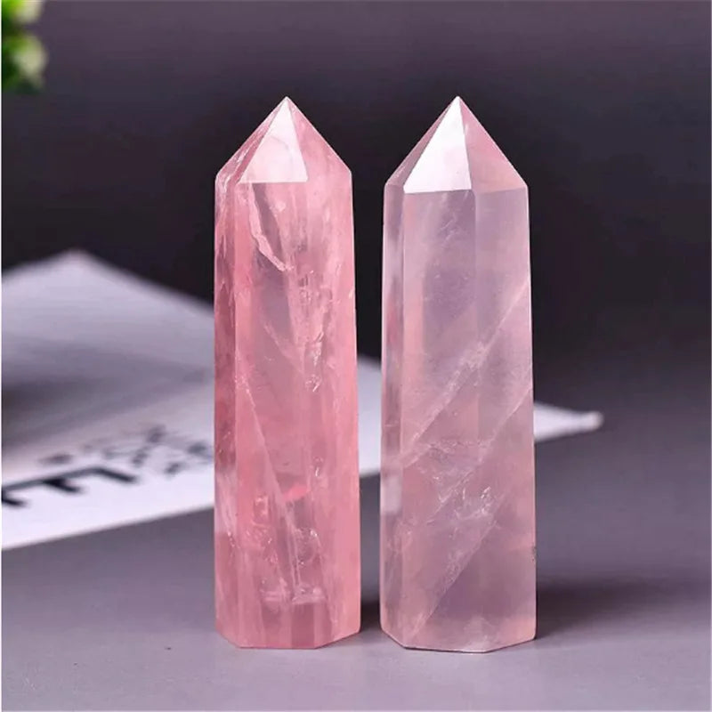 40-90 mm Natural Rose Quartz Crystal Point Wand