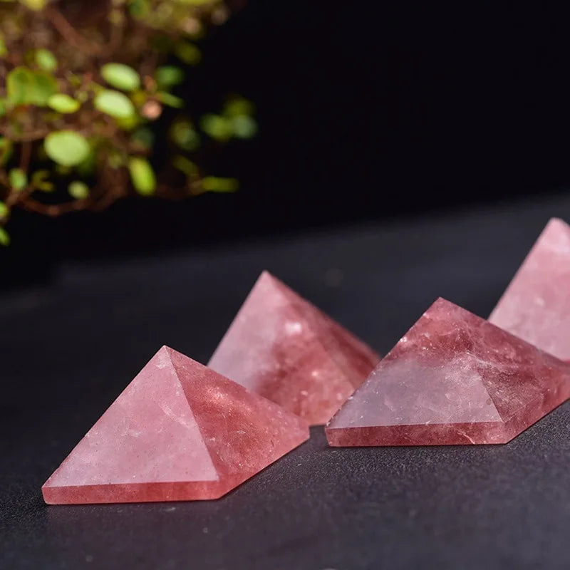 Natural Strawberry Quartz Crystal Healing Pyramid