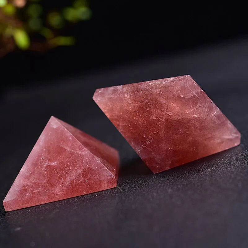 Natural Strawberry Quartz Crystal Healing Pyramid