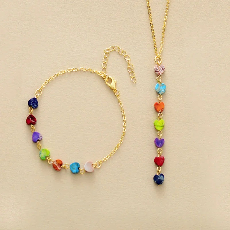 Heart-shaped 7 Chakra Gold Plated Chain Pendant/bracelet