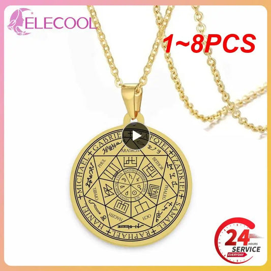 1~8 PCS Wicca 7 Archangels Sigil Charm Necklaces
