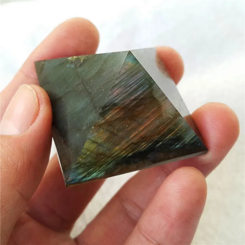 Natural Labradorite Moonstone Quartz Crystal Healing Pyramid