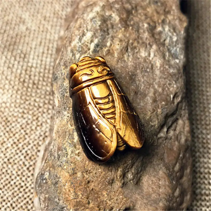 Natural Tiger's Eye Quartz Cicada Carving