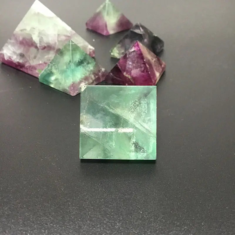 Raw Natural Rainbow Fluorite Quartz Crystal Pyramid