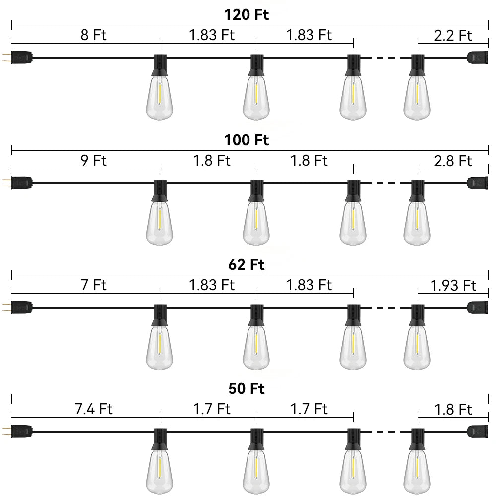 38 LED Outdoor String Light 50FT 100FT IP65