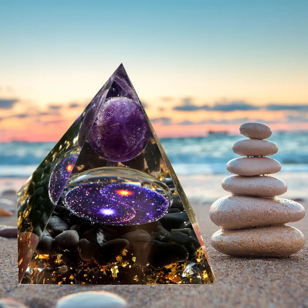 Orgone Pyramid with Natural Gemstone Crystals