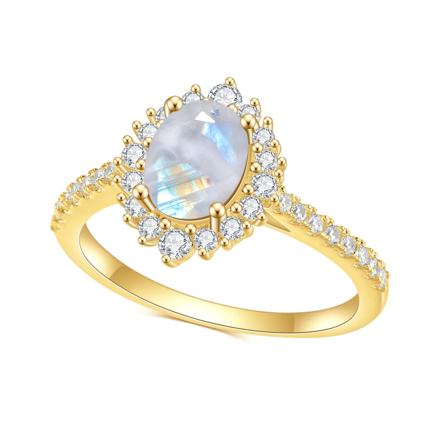 Natural Milky Blue Moonstone Halo Rings in 925 Sterling Silver