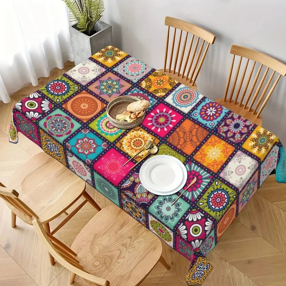 Rectangle Polyster Boho Tablecloth Mandala Bohemian Cycle Colorful Table Cloth Festival Holiday Party Tablecover Home Decoration