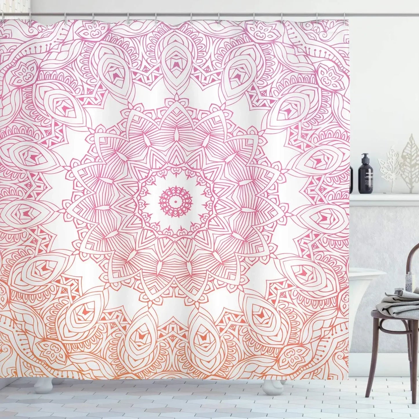 Mandala Flower Fabric Shower Curtain Set with Hooks