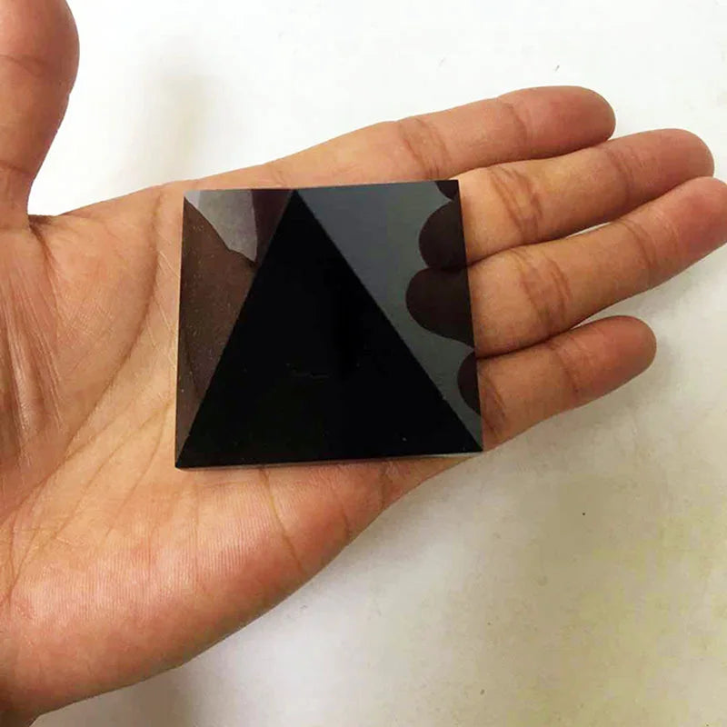 Natural Black Obsidian Quartz Crystal Healing Pyramid