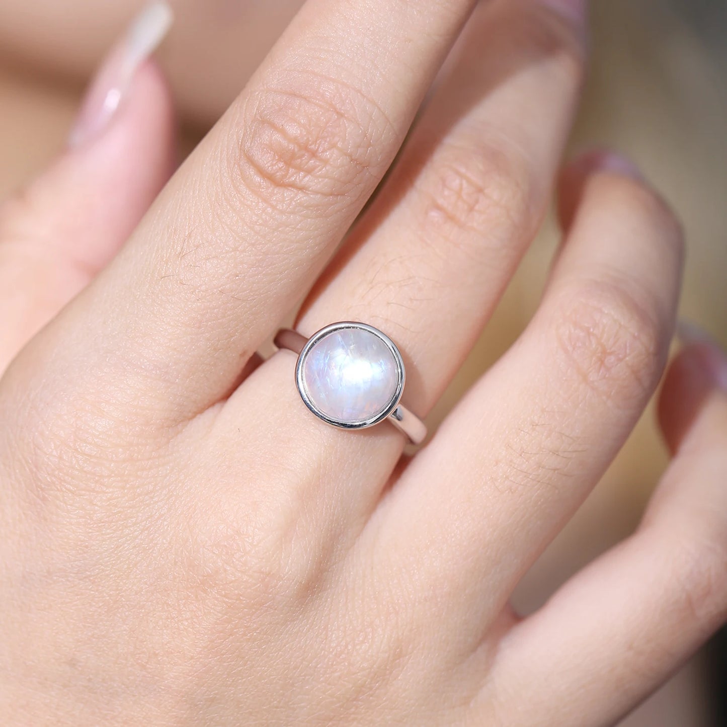 Natural Rainbow Moonstone, 925 Sterling Silver