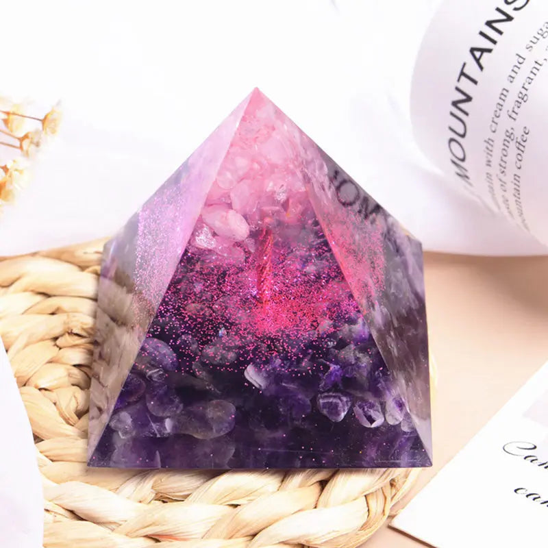 Rose Quartz Crystal Tree of Life Orgonite Pyramid