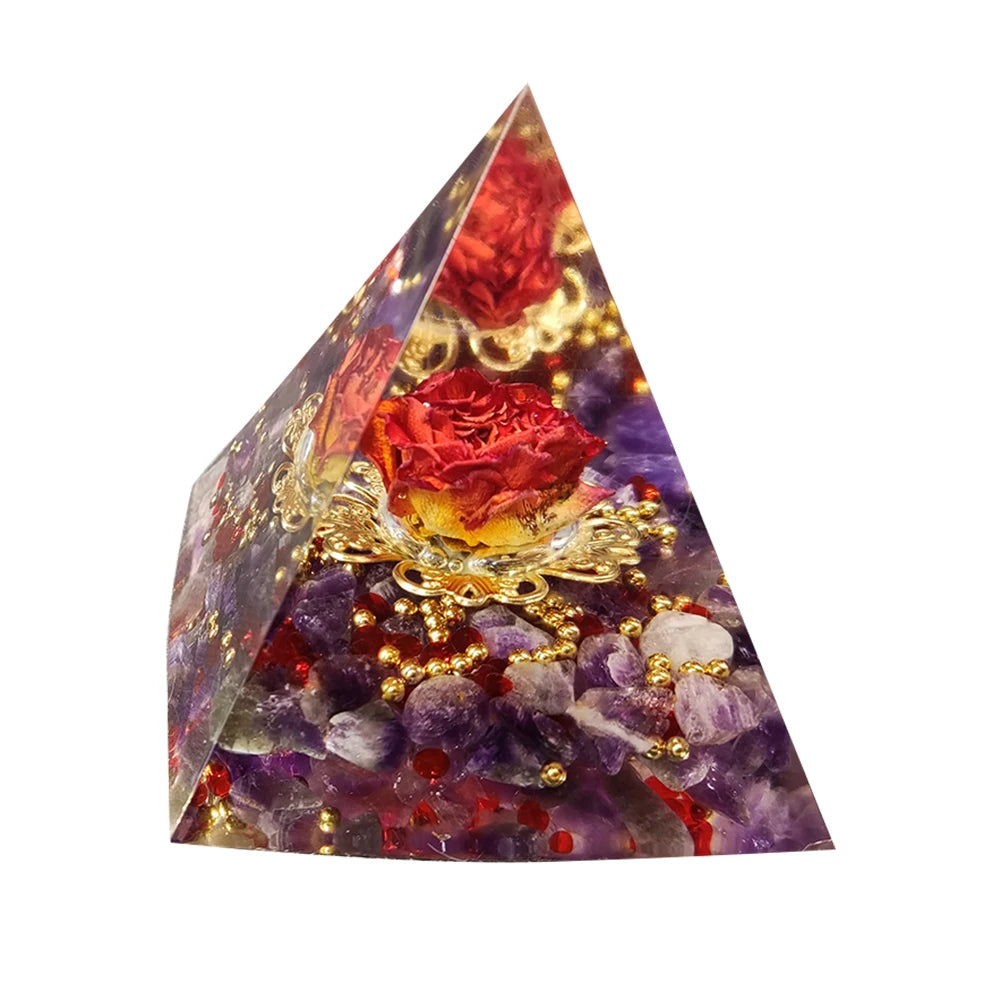 Orgone Pyramid with Natural Gemstone Crystals