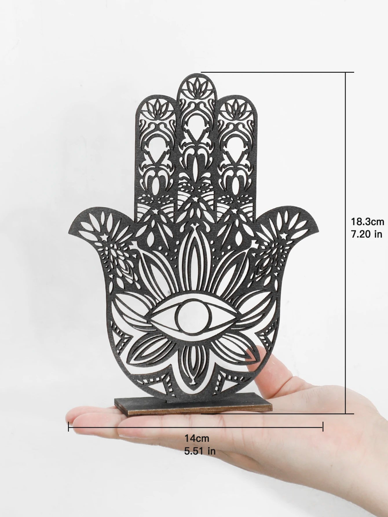 Black Wooden Desktop Hamsa Hand/Evil Eye Home Decor