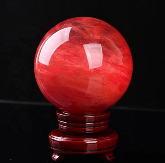 80mm Large Red Smelting Polished Quartz Crystal Sphere