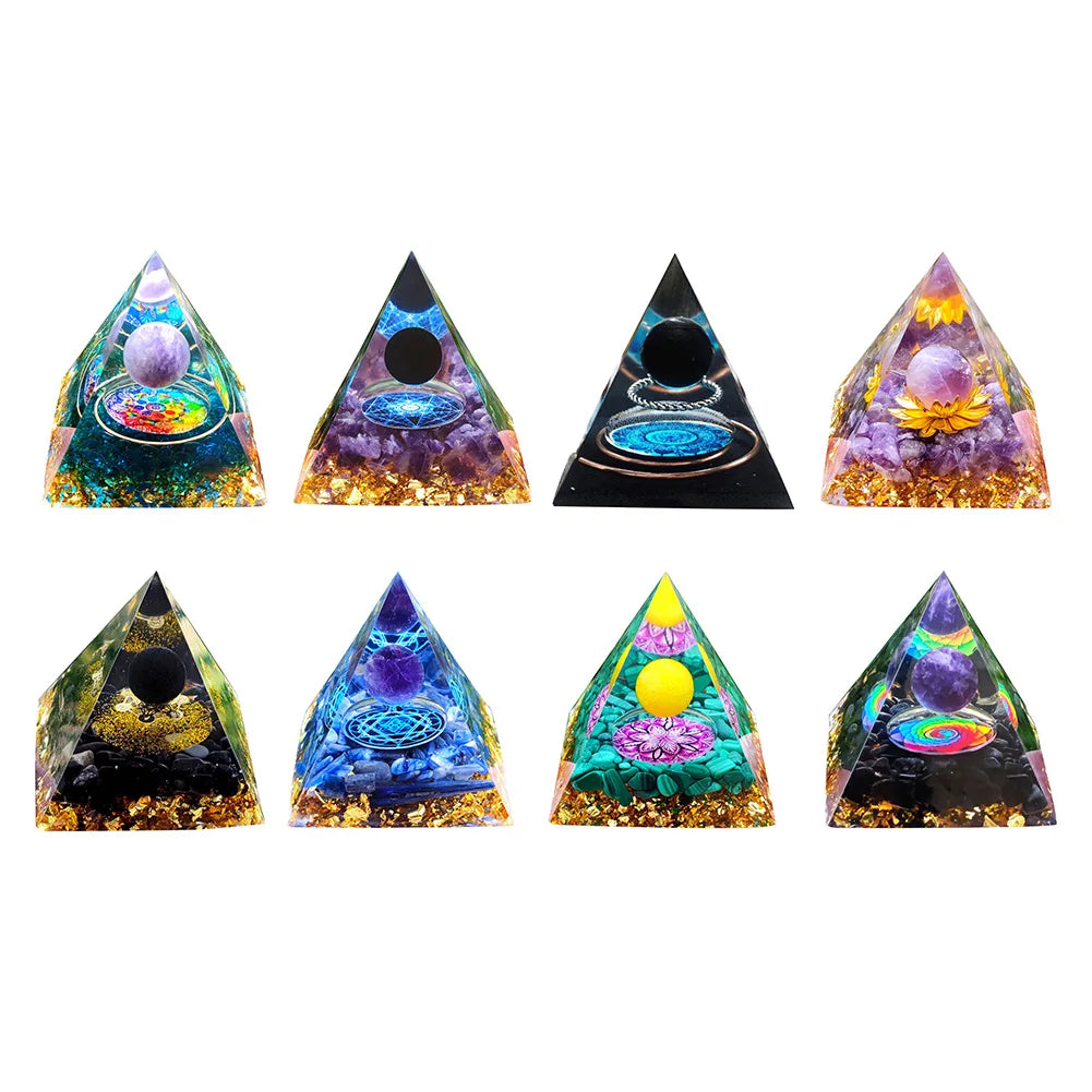 Orgone Pyramid with Natural Gemstone Crystals