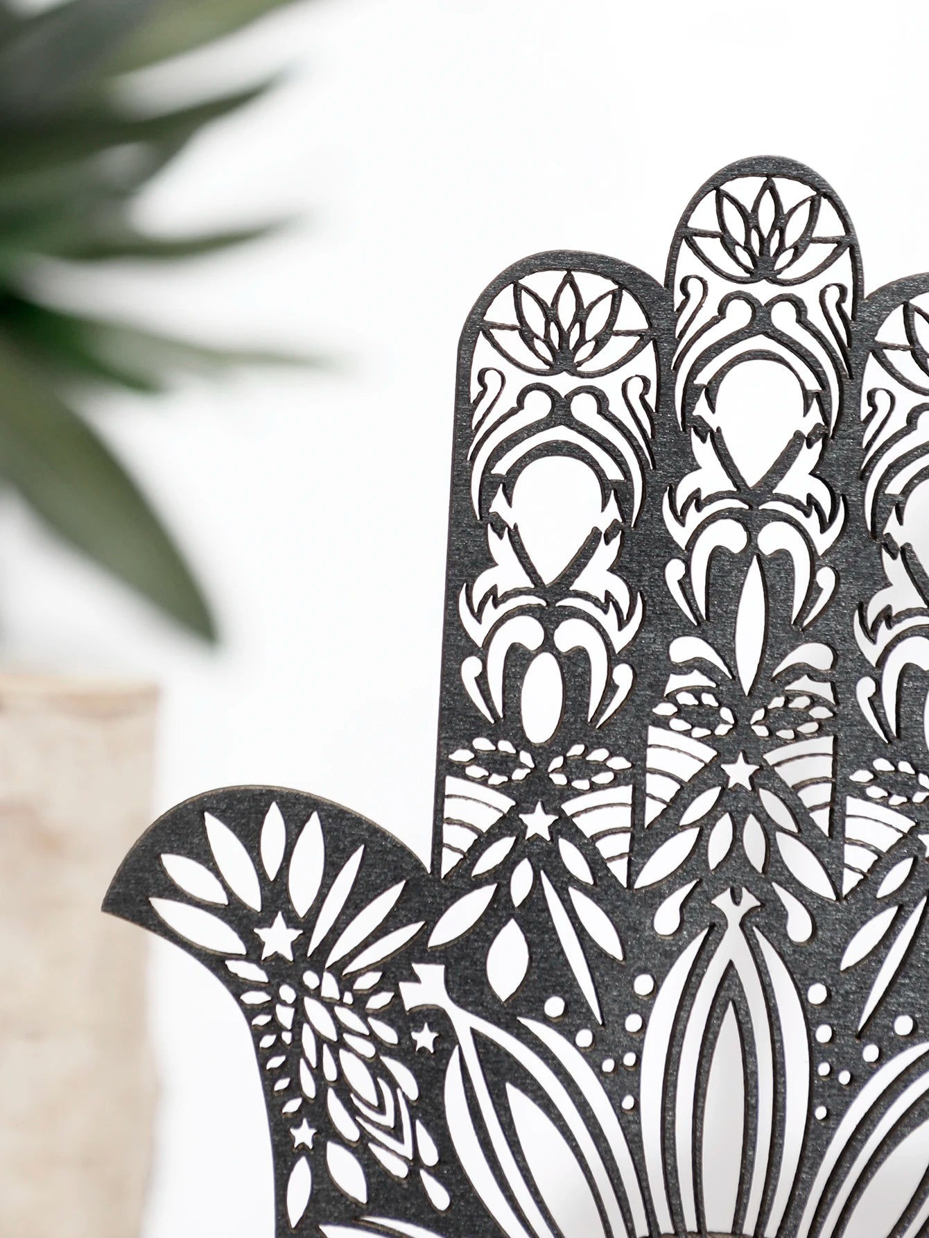 Black Wooden Desktop Hamsa Hand/Evil Eye Home Decor