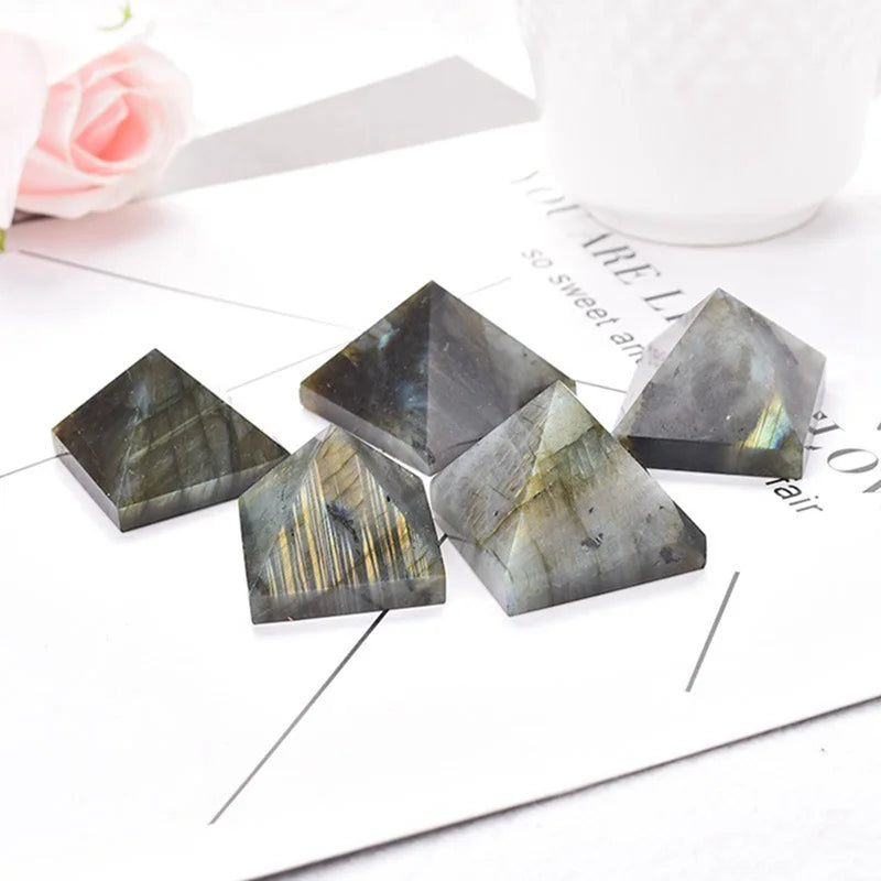 Natural Labradorite Moonstone Quartz Crystal Healing Pyramid