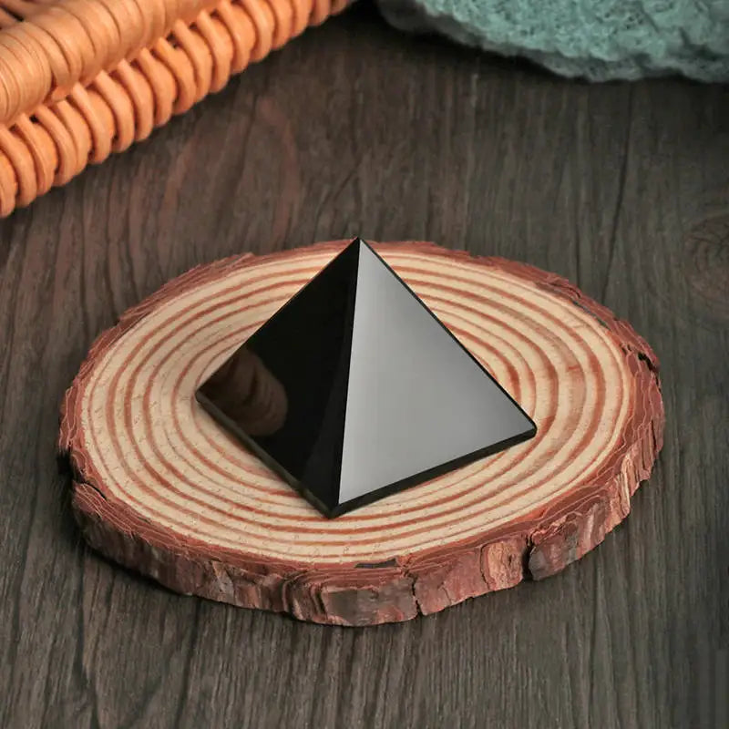 Natural Black Obsidian Quartz Crystal Healing Pyramid