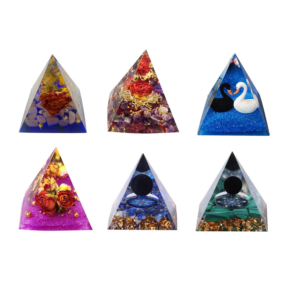 Orgone Pyramid with Natural Gemstone Crystals