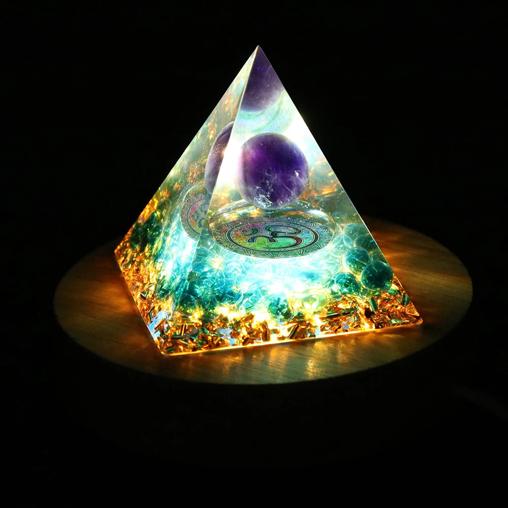 Orgone Pyramid with Natural Gemstone Crystals