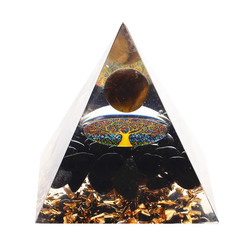 Orgonite Pyramid Tiger's Eye Crystal Ball Tree of Life
