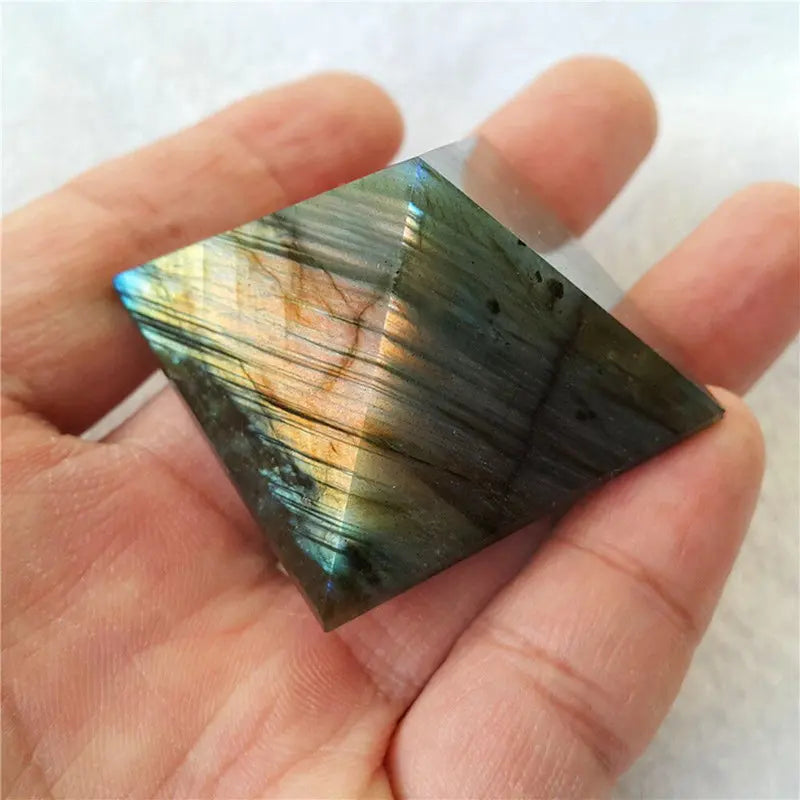 Natural Labradorite Moonstone Quartz Crystal Healing Pyramid