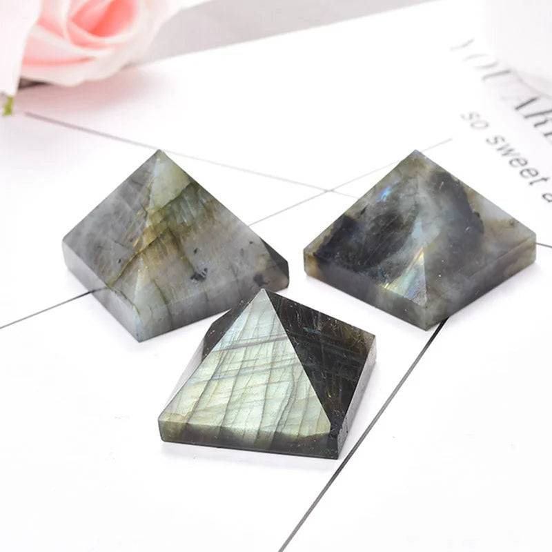 Natural Labradorite Moonstone Quartz Crystal Healing Pyramid