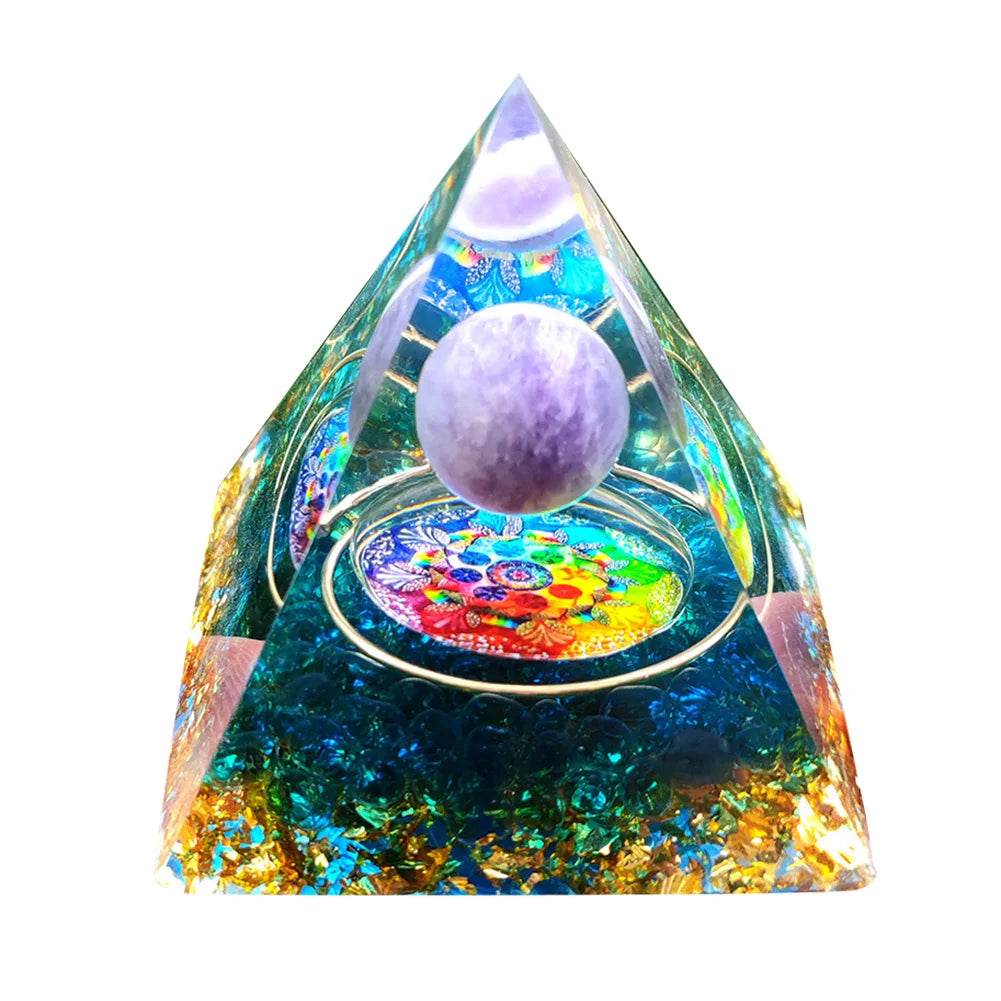 Orgone Pyramid with Natural Gemstone Crystals