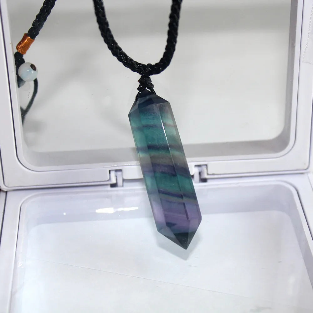 Natural Rainbow Fluorite Quartz Crystal Pendant