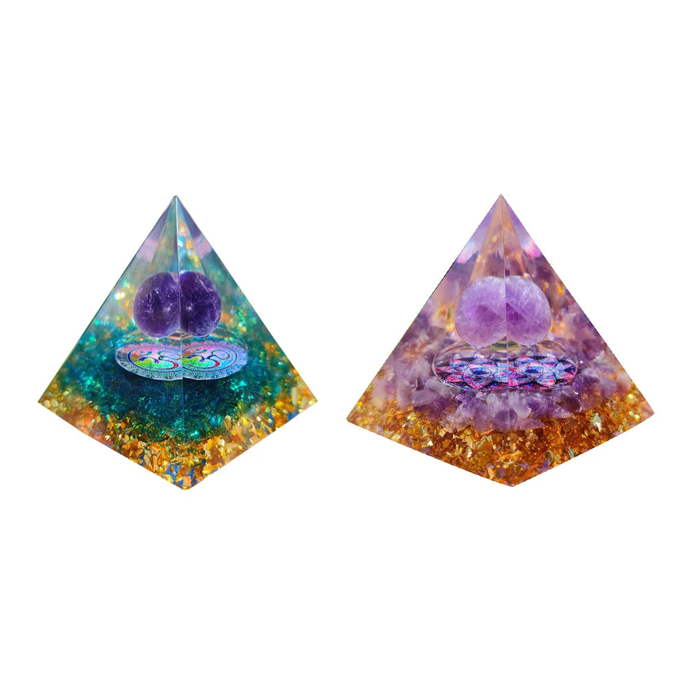 Orgone Pyramid with Natural Gemstone Crystals