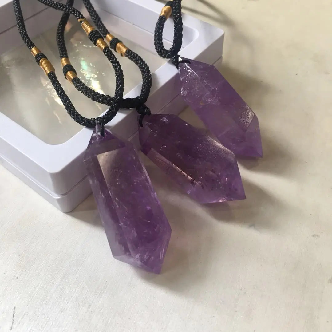 Natural Brazilian Amethyst Quartz Crystal Pendant