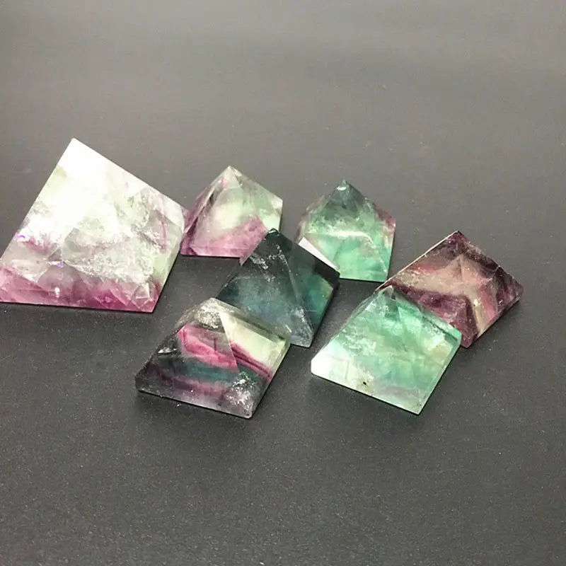 Raw Natural Rainbow Fluorite Quartz Crystal Pyramid