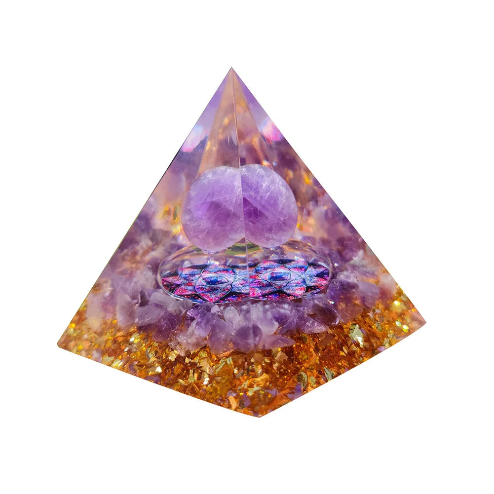 Orgone Pyramid with Natural Gemstone Crystals