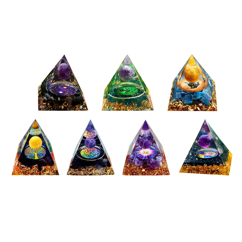 Orgone Pyramid with Natural Gemstone Crystals