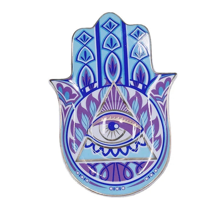 Ceramic Blue Evil Eye Hamsa Hand Jewelry Storage Tray