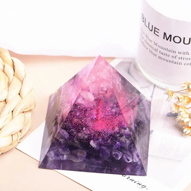 Rose Quartz Crystal Tree of Life Orgonite Pyramid