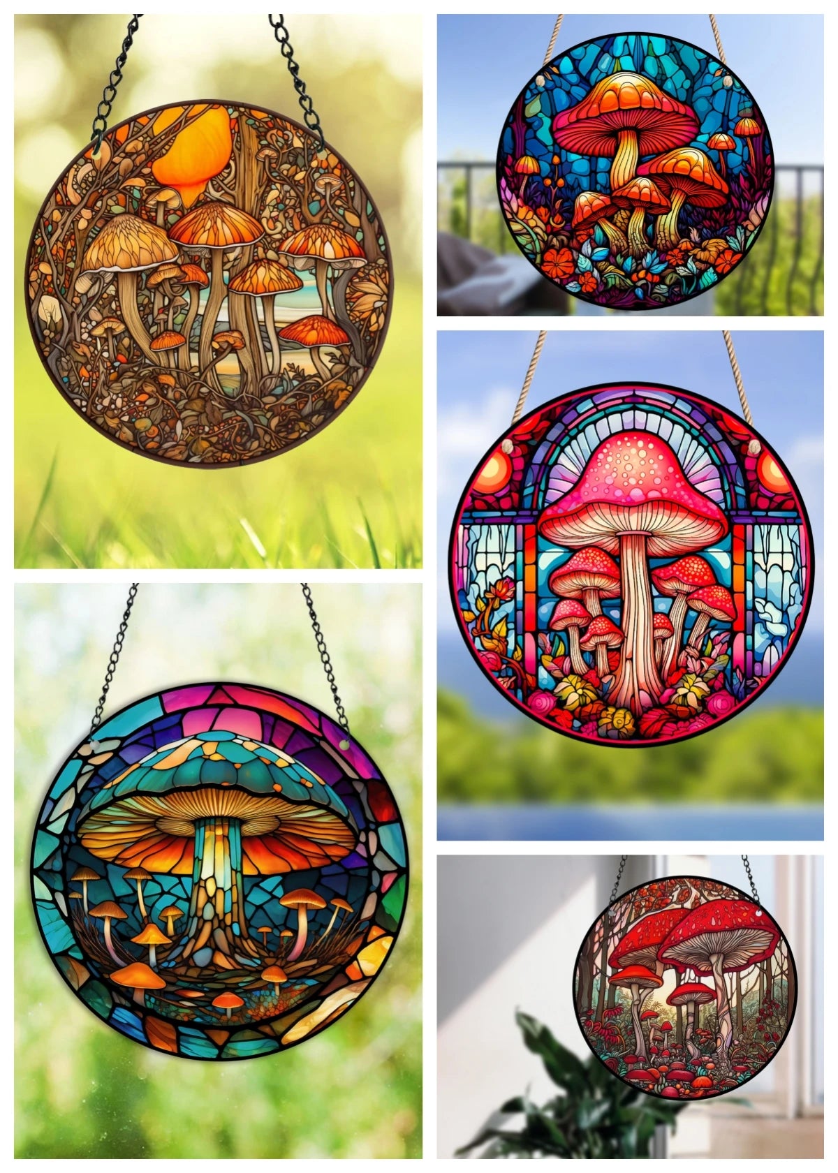 Mushroom Decor Painted Acrylic Suncatcher