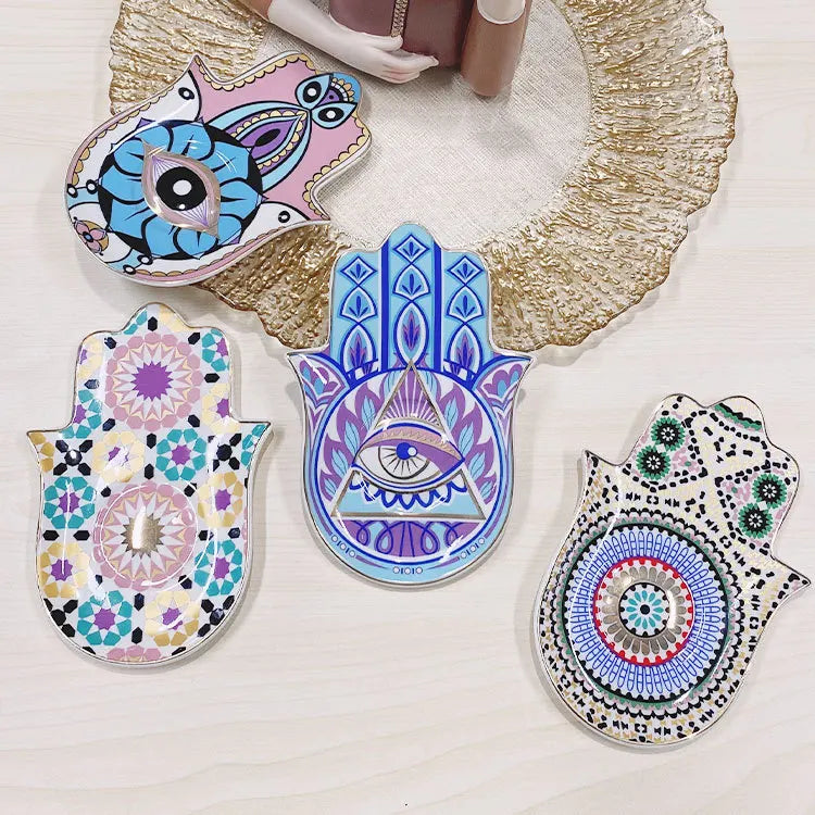 Ceramic Blue Evil Eye Hamsa Hand Jewelry Storage Tray