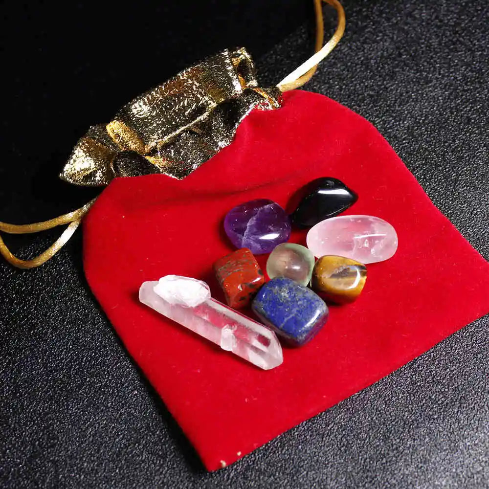 7-Chakra Natural Quartz Crystal Kit W/ Carry Pouch