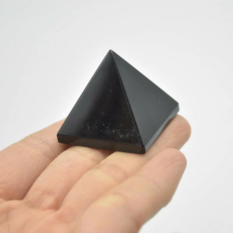 Natural Black Obsidian Quartz Crystal Healing Pyramid