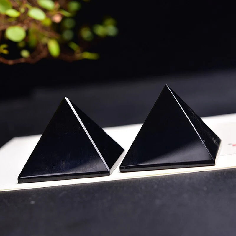 Natural Black Obsidian Quartz Crystal Healing Pyramid