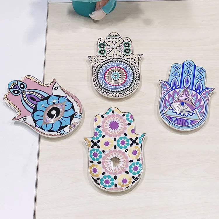 Ceramic Blue Evil Eye Hamsa Hand Jewelry Storage Tray