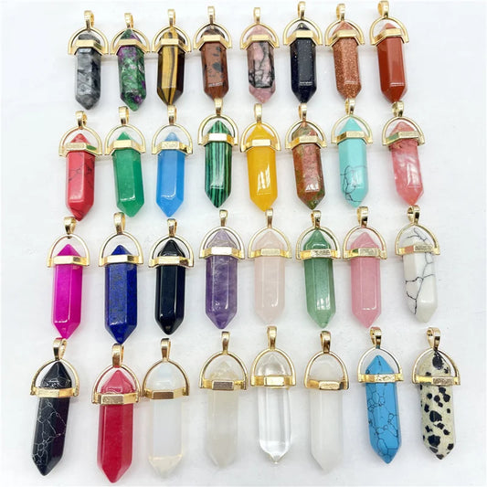 Natural Gemstone Quartz Crystal Hexagonal Pendant