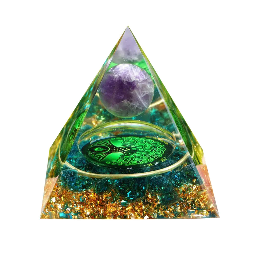 Orgone Pyramid with Natural Gemstone Crystals