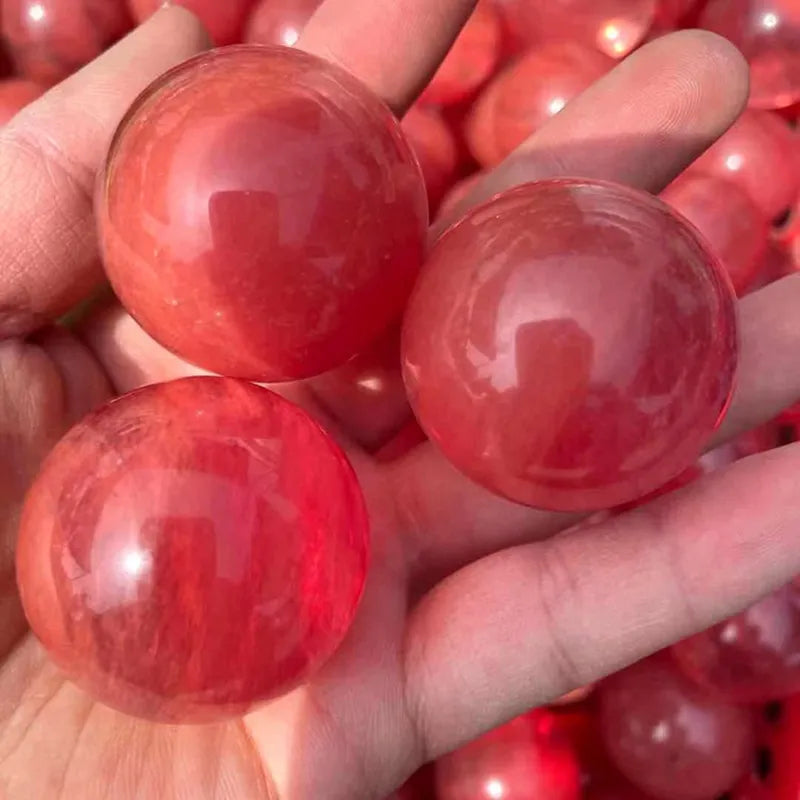 60mm Natural Red Smelting Stone Quartz Crystal Sphere W/ Stand