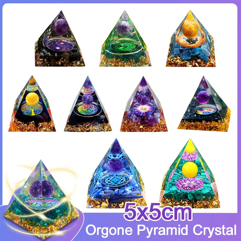 Orgone Pyramid with Natural Gemstone Crystals