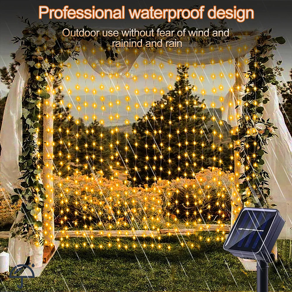 300Leds Solar Curtain Light Outdoor Fairy Garland String Lights 8 Modes Wedding Party Garden Decor Christmas Holiday Lighting