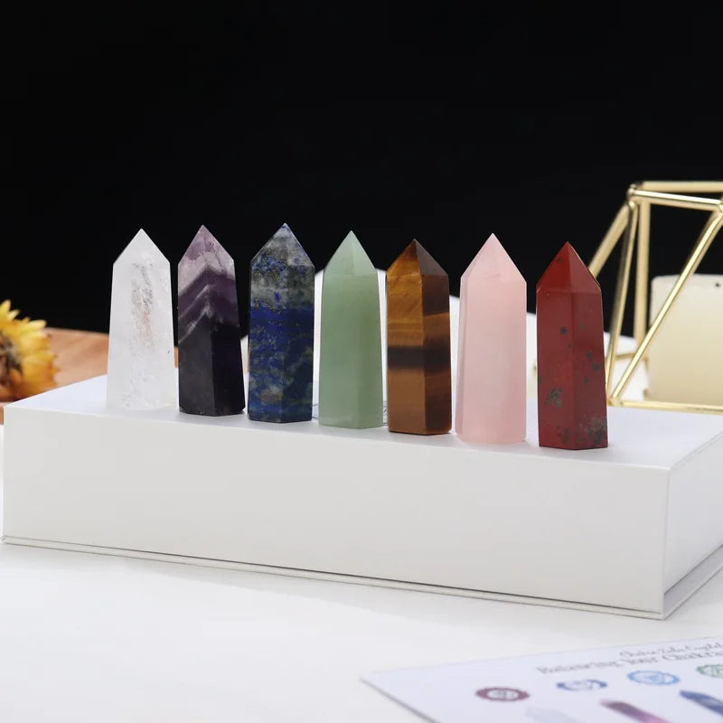 7-Chakra Quartz Crystal Healing Therapy Set W/ Gift Box
