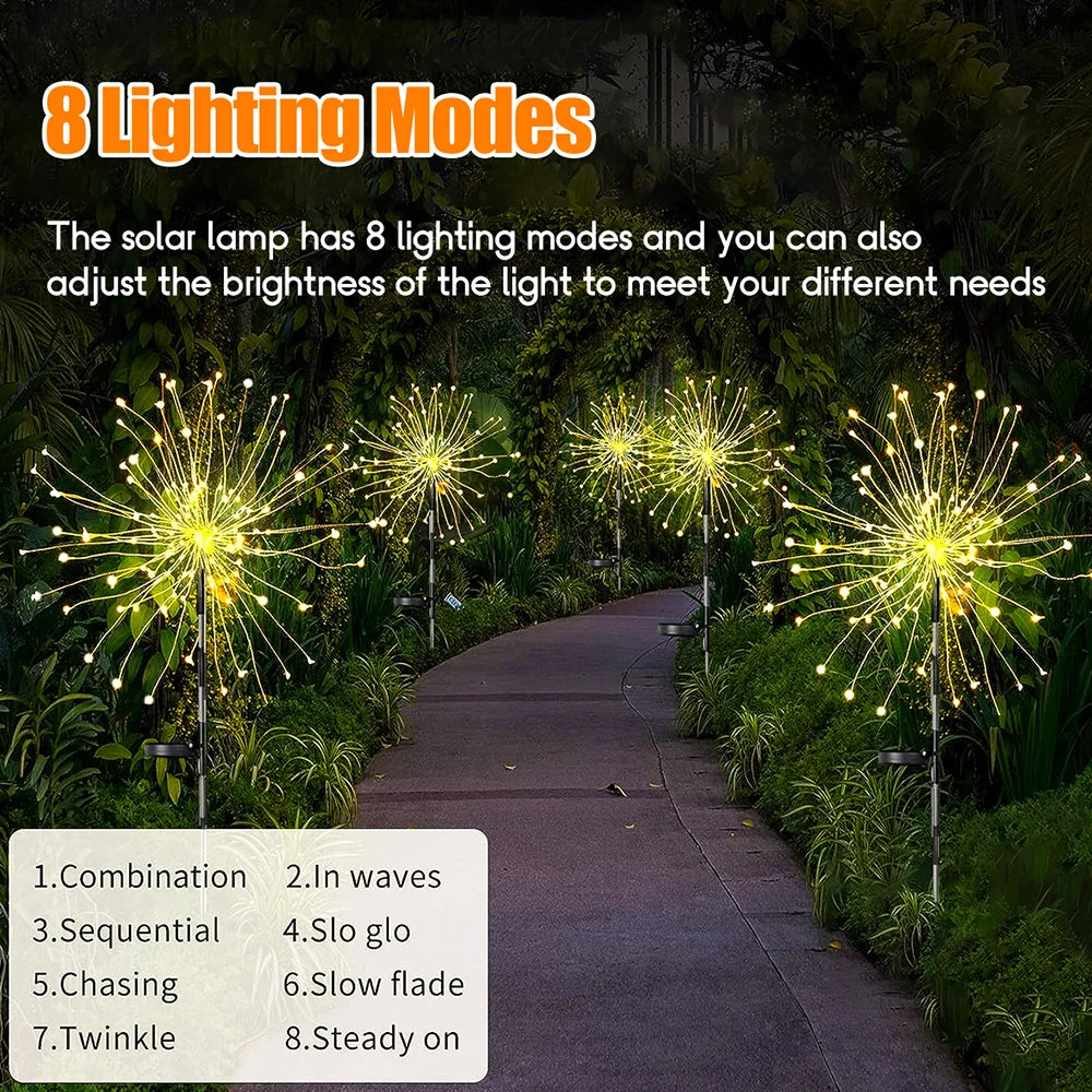 Solar Firework Fairy Light LED Outdoor Waterproof Garden Flower Light Christmas Party Decoration DIY Lawn Lamp Holiday Lighting